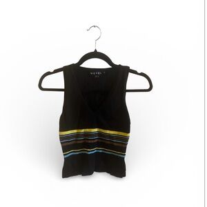 Motel Rocks Black Tank Top with Yellow and Blue Stripes